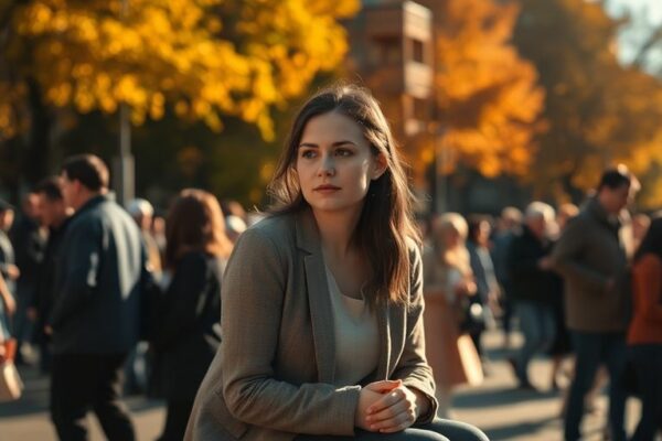 Femme solitaire dans une foule indifférente