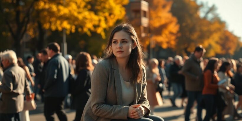 Femme solitaire dans une foule indifférente