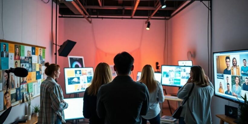 Studio créatif travaillant sur un projet visuel.